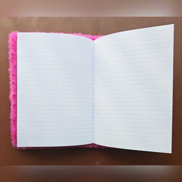 NWOT hot pink fuzzy faux fur lined paged notebook for Halloween goth festive - Picture 3 of 5